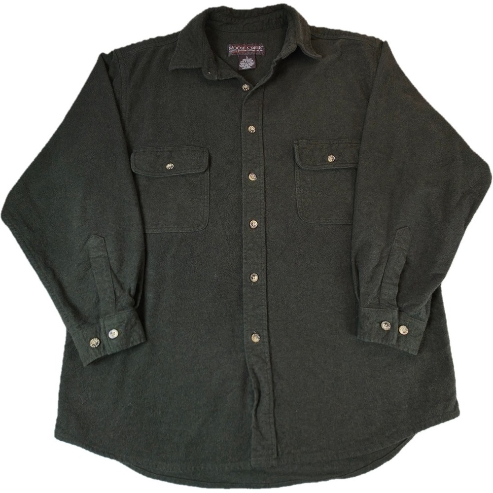 Moose Creek Flannel Shirt Mens L Green Heavyweight Long Sleeve